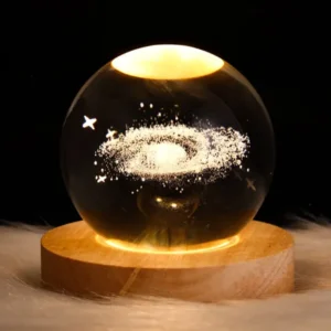 3D Galaxy Space Crystal Ball Night Light with Stand (Warm light) - Solar System